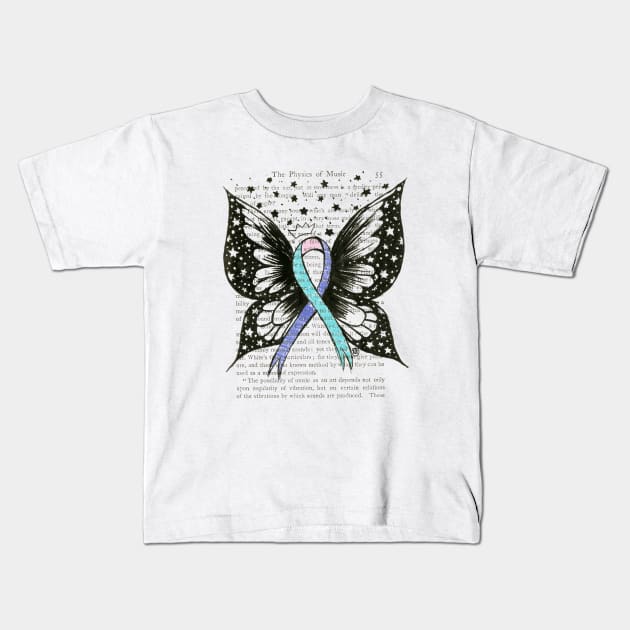 Thyroid Cancer Ribbon w/ wings- color design Kids T-Shirt by Polkadotdreamer